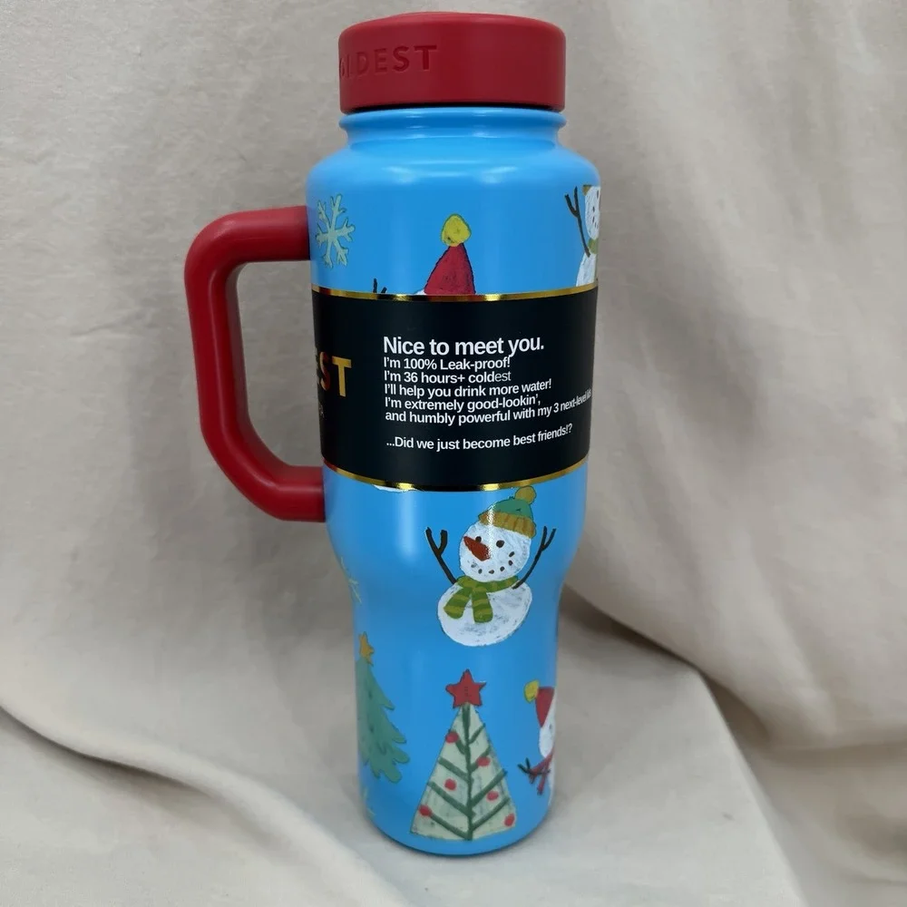 Coldest Limitless Ultra Bottle Mr. Snowie‎ 36 oz Tumbler Blue Red Winter 3 Lids - Picture 7 of 8